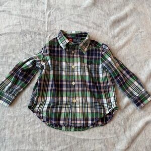 4/20$ Blue and Green Plaid Baby Button Down Shirt size 18 months